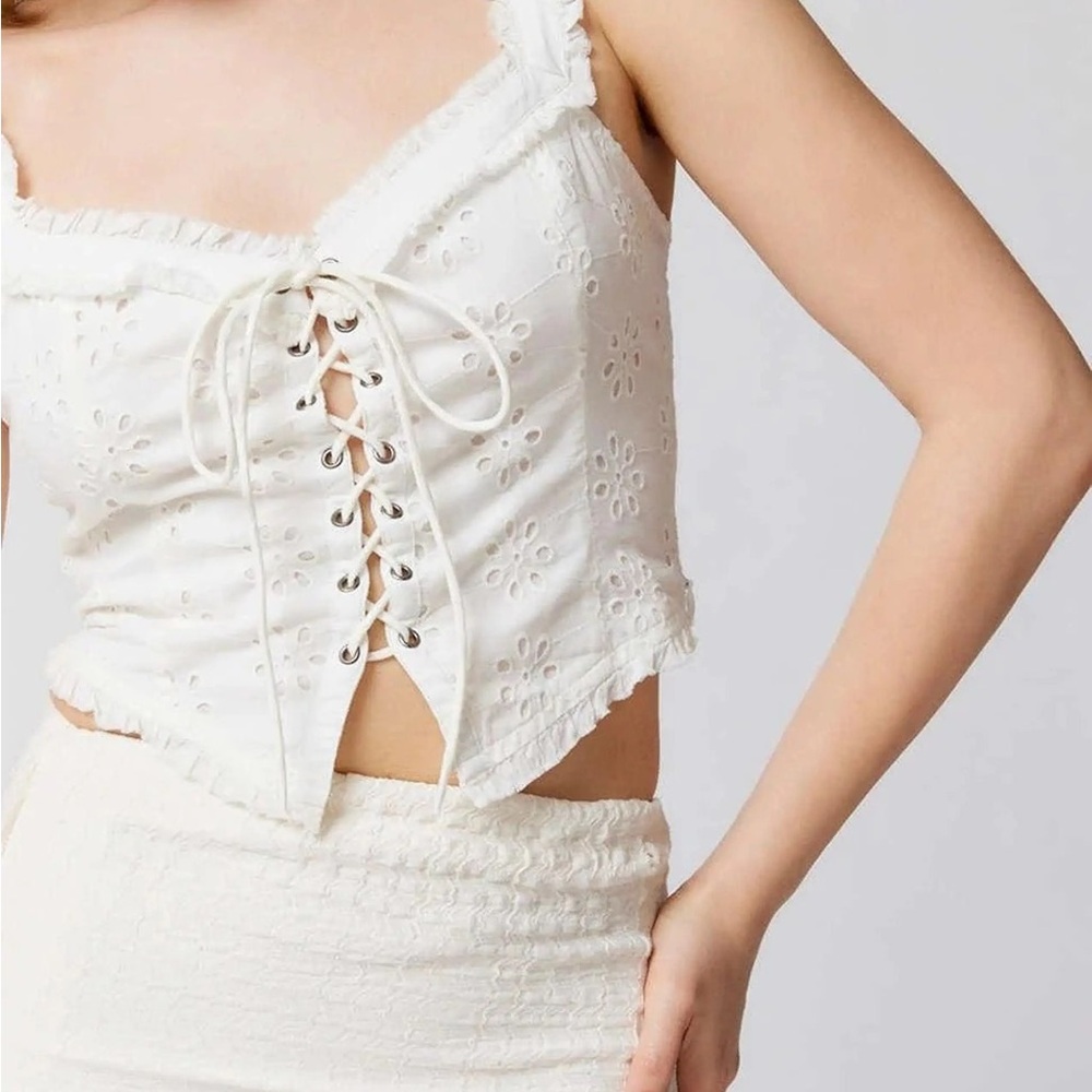 Urban Outfitters White Lace-Up Crop Top